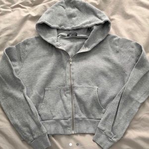 Grey Brandy Melville cropped zip hoodie